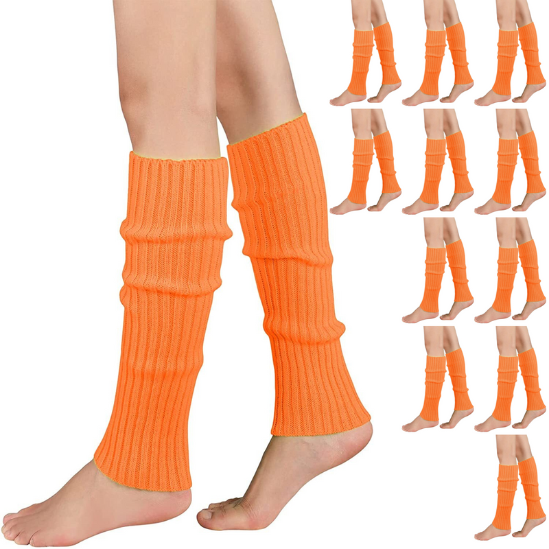 Load image into Gallery viewer, 12x LEG WARMERS Knitted Womens Costume Neon Dance Party Knit 80s BULK - Orange-1
