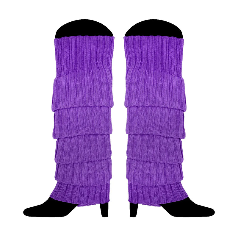 Load image into Gallery viewer, 12x LEG WARMERS Knitted Womens Costume Neon Dance Party Knit 80s BULK - Purple-2
