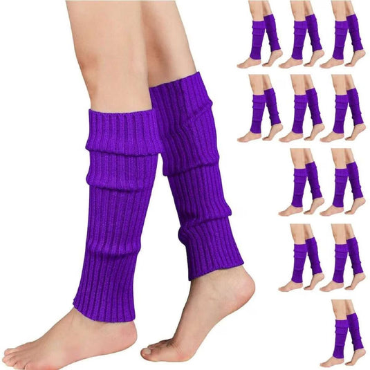 12x LEG WARMERS Knitted Womens Costume Neon Dance Party Knit 80s BULK - Purple-1