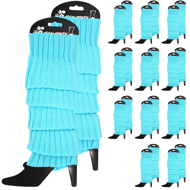 Load image into Gallery viewer, 12x LEG WARMERS Knitted Womens Costume Neon Dance Party Knit 80s BULK - Sky Blue-1
