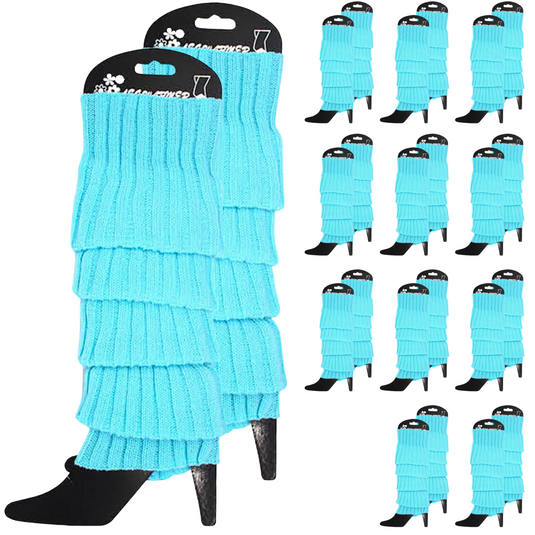 12x LEG WARMERS Knitted Womens Costume Neon Dance Party Knit 80s BULK - Sky Blue-1