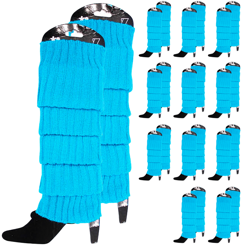 Load image into Gallery viewer, 12x LEG WARMERS Knitted Womens Costume Neon Dance Party Knit 80s BULK - Topaz Blue-1

