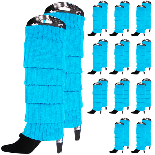 12x LEG WARMERS Knitted Womens Costume Neon Dance Party Knit 80s BULK - Topaz Blue-0