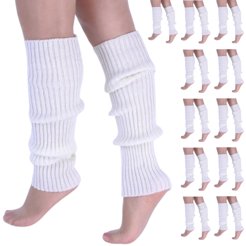 Load image into Gallery viewer, 12x LEG WARMERS Knitted Womens Costume Neon Dance Party Knit 80s BULK - White-0
