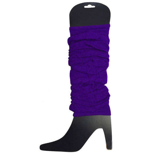 12 LEG WARMERS Knitted Womens Neon Party Knit Ankle Fluro Dance Costume 80s BULK - Purple-2