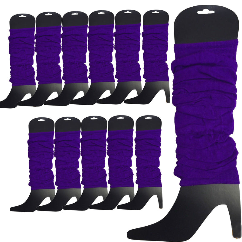 Load image into Gallery viewer, 12 LEG WARMERS Knitted Womens Neon Party Knit Ankle Fluro Dance Costume 80s BULK - Purple-0
