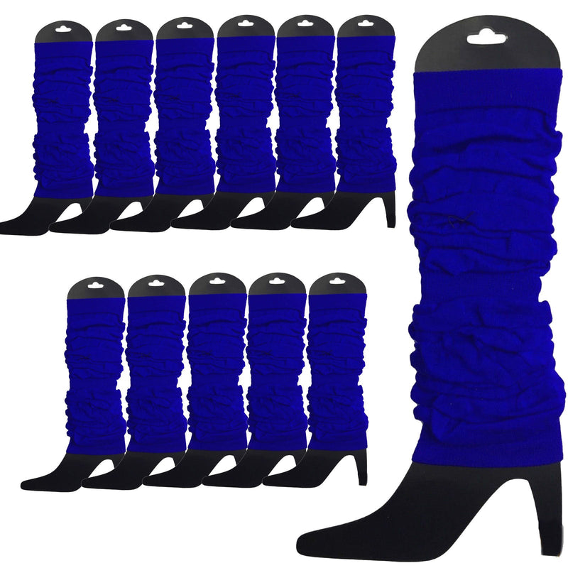 Load image into Gallery viewer, 12 LEG WARMERS Knitted Womens Neon Party Knit Ankle Fluro Dance Costume 80s BULK - Royal Blue-1
