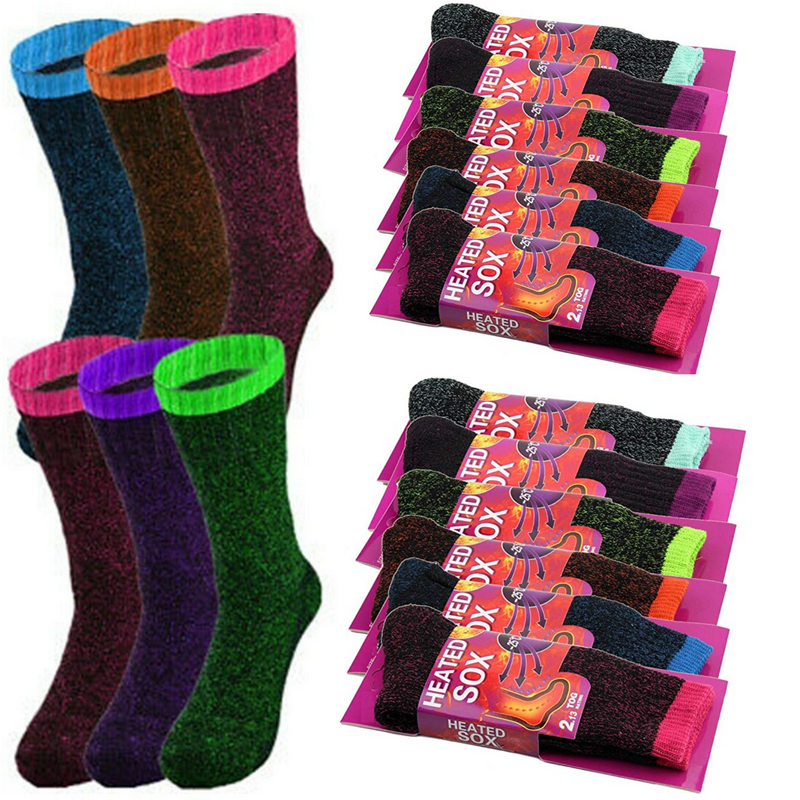 Load image into Gallery viewer, 12 Pairs Womens THERMAL HEATED SOCKS Warm Winter Comfort Work Sox Ski BULK-0
