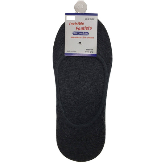 1x NO SHOW COTTON SOCKS Non Slip Heel Grip Low Cut Invisible Footlet Seamless - Charcoal-1