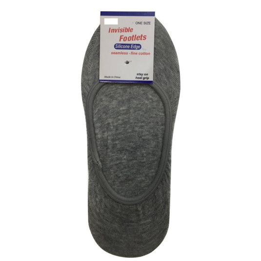 1x NO SHOW COTTON SOCKS Non Slip Heel Grip Low Cut Invisible Footlet Seamless - Grey-1