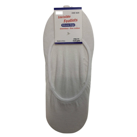1x NO SHOW COTTON SOCKS Non Slip Heel Grip Low Cut Invisible Footlet Seamless - White-1