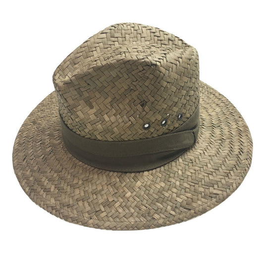 Natural BROAD WEAVE SEAGRASS SAFARI STRAW PANAMA HAT FEDORA Sun Summer Cap 2096-0