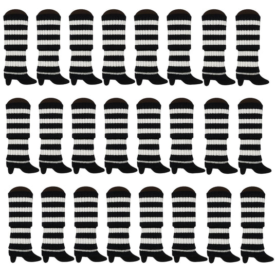 24x Womens Leg Warmers Disco Winter Knit Dance Party Crochet Legging Socks Costume - Black/White Stripe-2