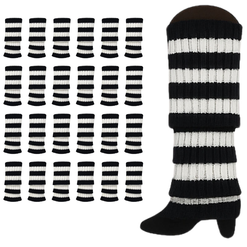 Load image into Gallery viewer, 24x Womens Leg Warmers Disco Winter Knit Dance Party Crochet Legging Socks Costume - Black/White Stripe-1
