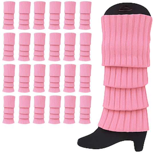 24x Womens Leg Warmers Disco Winter Knit Dance Party Crochet Legging Socks Costume - Light Pink-2