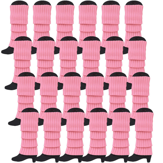 24x Womens Leg Warmers Disco Winter Knit Dance Party Crochet Legging Socks Costume - Light Pink-0