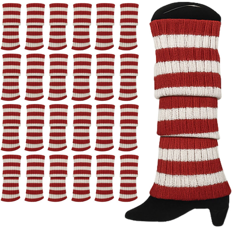 Load image into Gallery viewer, 24x Womens Leg Warmers Disco Winter Knit Dance Party Crochet Legging Socks Costume - Red/White Stripe-1
