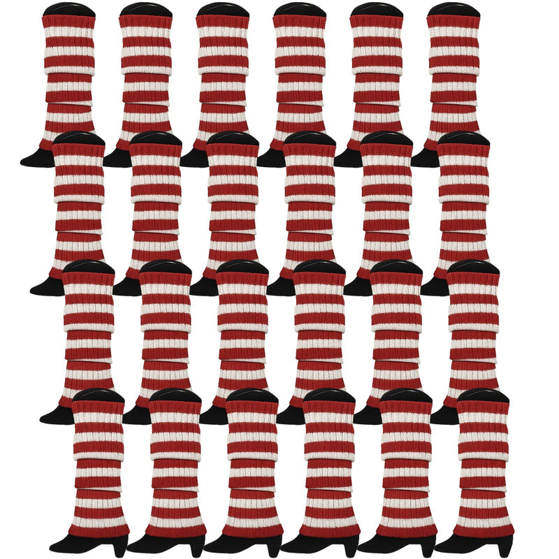 Load image into Gallery viewer, 24x Womens Leg Warmers Disco Winter Knit Dance Party Crochet Legging Socks Costume - Red/White Stripe-2
