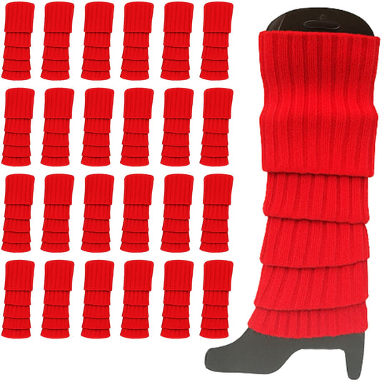 24x Womens Leg Warmers Disco Winter Knit Dance Party Crochet Legging Socks Costume - Red-0