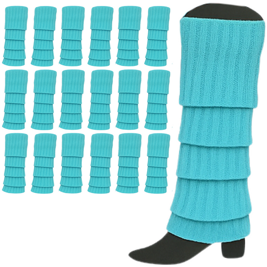 24x Womens Leg Warmers Disco Winter Knit Dance Party Crochet Legging Socks Costume - Sky Blue-2