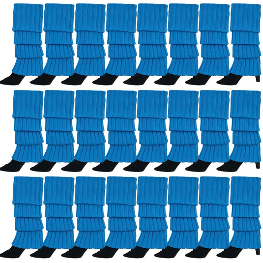 24x Womens Leg Warmers Disco Winter Knit Dance Party Crochet Legging Socks Costume - Topaz Blue-2