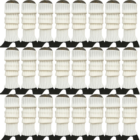 24x Womens Leg Warmers Disco Winter Knit Dance Party Crochet Legging Socks Costume - White-2