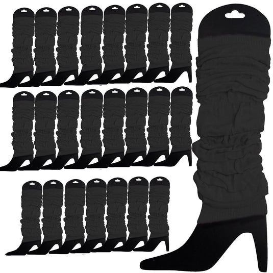 24 LEG WARMERS Knitted Womens Neon Party Knit Ankle Fluro Dance Costume 80s BULK - Black-1
