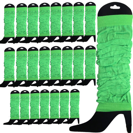 24 LEG WARMERS Knitted Womens Neon Party Knit Ankle Fluro Dance Costume 80s BULK - Fluro Green-0