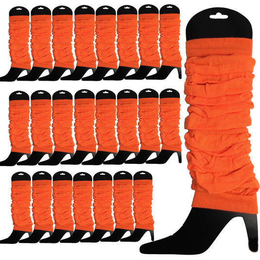 24 LEG WARMERS Knitted Womens Neon Party Knit Ankle Fluro Dance Costume 80s BULK - Fluro Orange-0