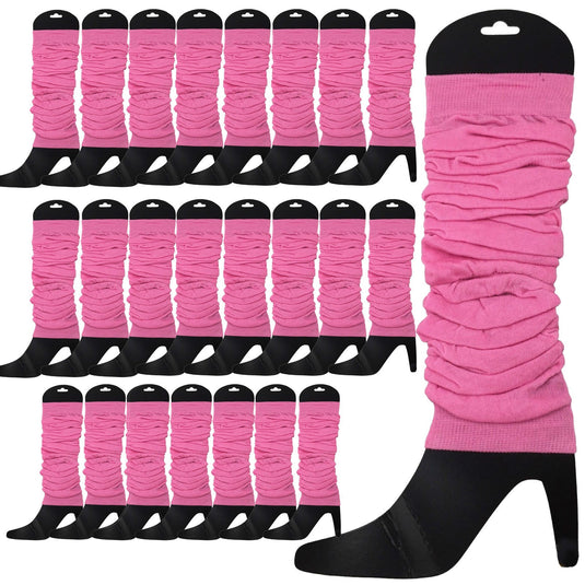 24 LEG WARMERS Knitted Womens Neon Party Knit Ankle Fluro Dance Costume 80s BULK - Light Pink-0