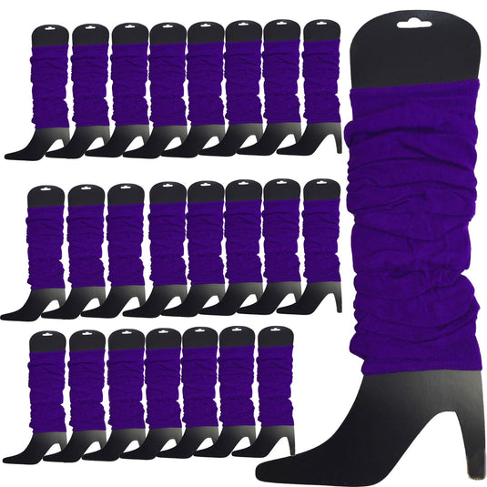 24 LEG WARMERS Knitted Womens Neon Party Knit Ankle Fluro Dance Costume 80s BULK - Purple-0
