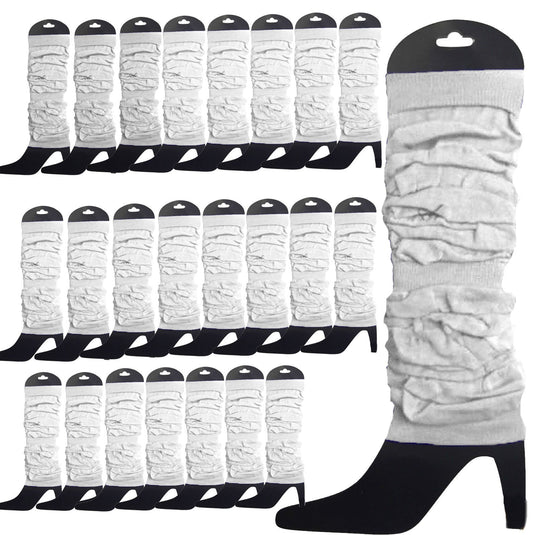 24 LEG WARMERS Knitted Womens Neon Party Knit Ankle Fluro Dance Costume 80s BULK - White-0