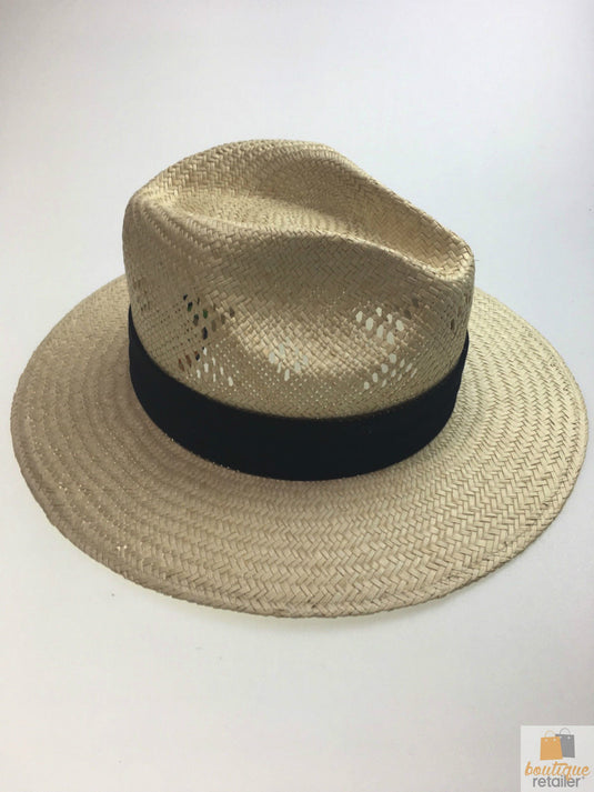 Natural VENTED PALM STRAW PANAMA HAT FEDORA Summer Trilby Sun Summer Cap 2848-3