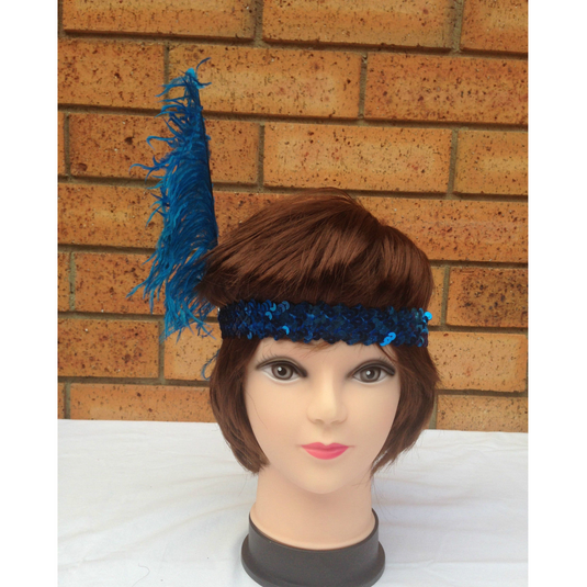 3x 1920s FLAPPER HEADBAND Headpiece Feather Sequin Charleston Costume Gatsby - Blue-3