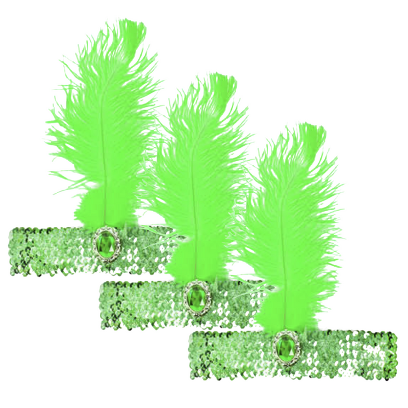 Load image into Gallery viewer, 3x 1920s FLAPPER HEADBAND Headpiece Feather Sequin Charleston Costume Gatsby - Green-1
