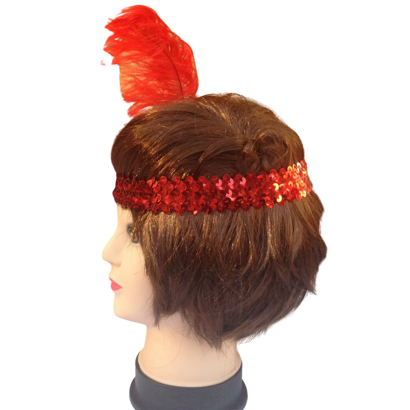 Load image into Gallery viewer, 3x 1920s FLAPPER HEADBAND Headpiece Feather Sequin Charleston Costume Gatsby - Red-2
