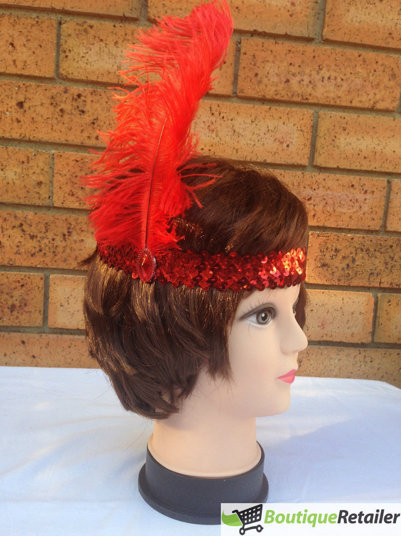 Load image into Gallery viewer, 3x 1920s FLAPPER HEADBAND Headpiece Feather Sequin Charleston Costume Gatsby - Red-4
