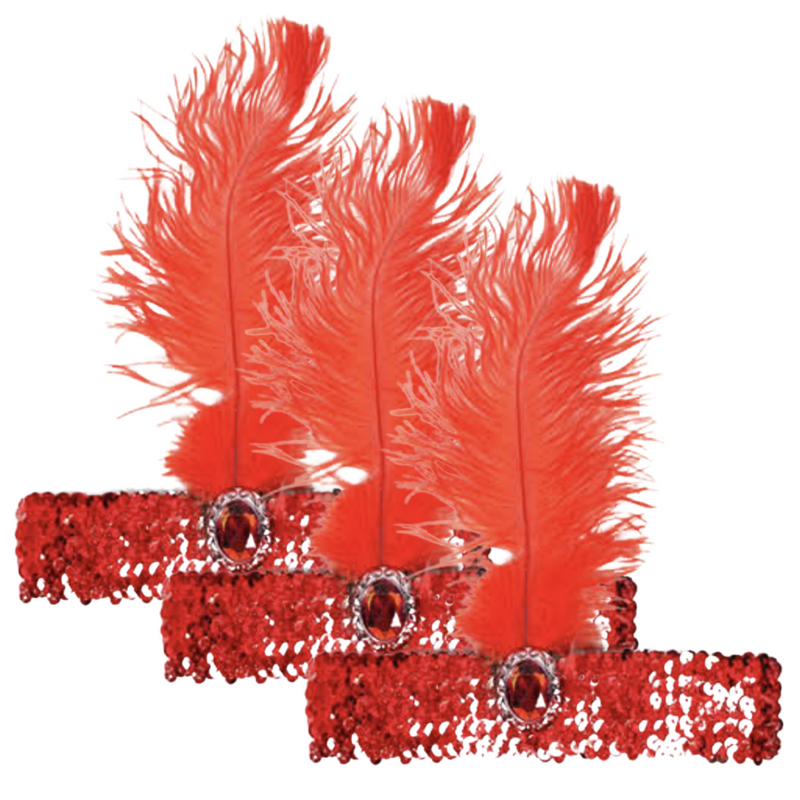 Load image into Gallery viewer, 3x 1920s FLAPPER HEADBAND Headpiece Feather Sequin Charleston Costume Gatsby - Red-1
