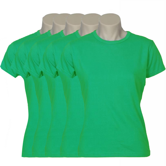 5x Womens 100% Cotton T-Shirt Plain Basic Tee Casual Top in Green-0