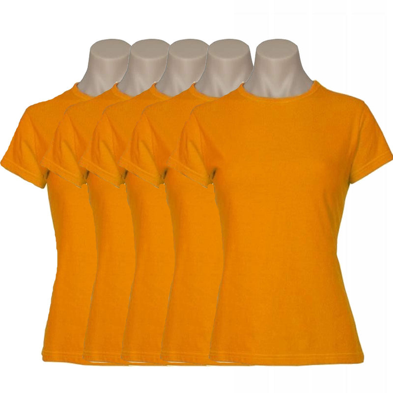 Load image into Gallery viewer, 5x Womens 100% Cotton T-Shirt Plain Basic Tee Casual Top in Orange-0
