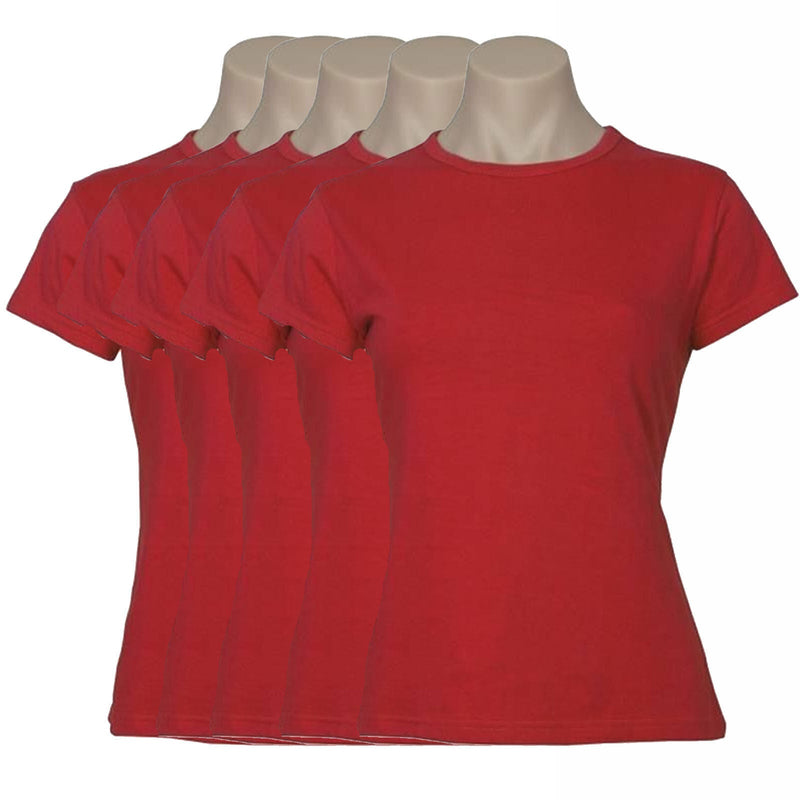 Load image into Gallery viewer, 5x Womens 100% Cotton T-Shirt Plain Basic Tee Casual Top in Red-0
