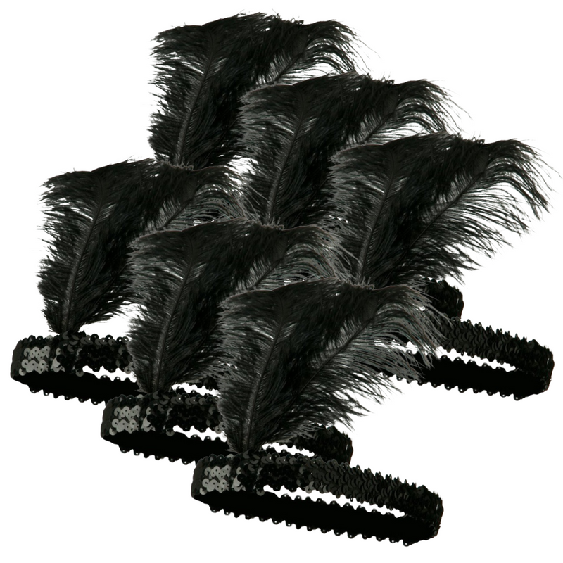 Load image into Gallery viewer, 6x 1920s FLAPPER HEADBAND Headpiece Feather Sequin Charleston Costume Party BULK - Black-1
