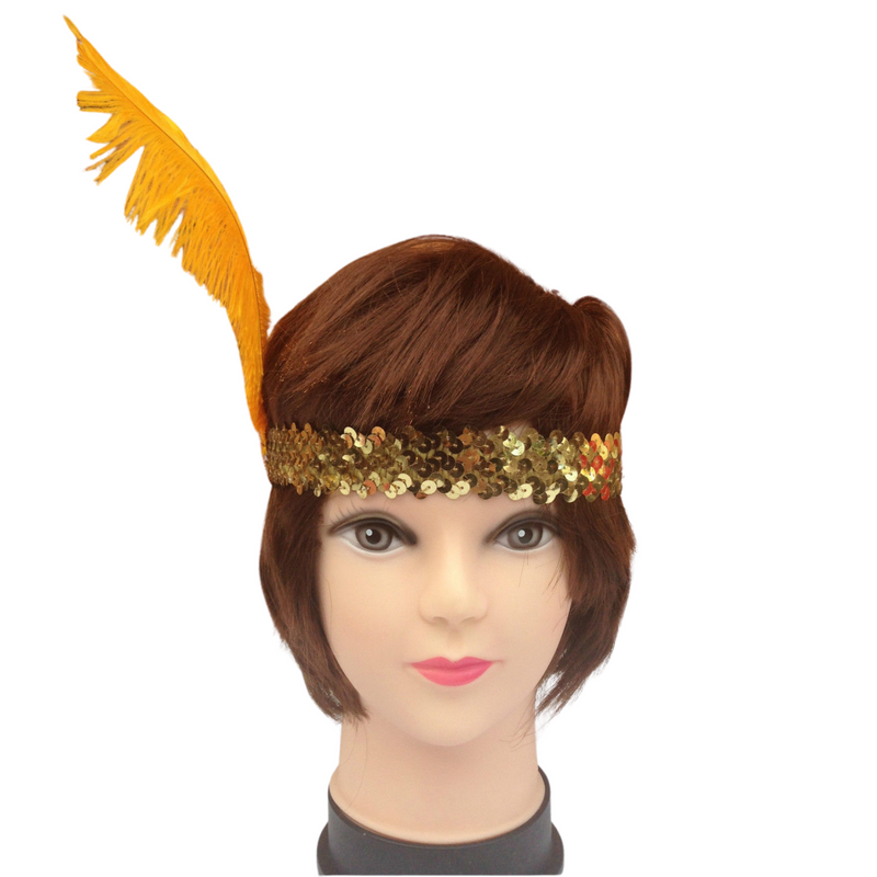 Load image into Gallery viewer, 6x 1920s FLAPPER HEADBAND Headpiece Feather Sequin Charleston Costume Party BULK - Gold/Orange-2
