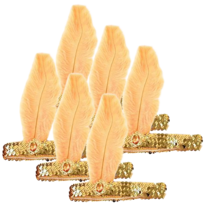 Load image into Gallery viewer, 6x 1920s FLAPPER HEADBAND Headpiece Feather Sequin Charleston Costume Party BULK - Gold/Orange-1

