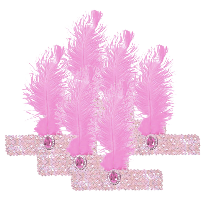 Load image into Gallery viewer, 6x 1920s FLAPPER HEADBAND Headpiece Feather Sequin Charleston Costume Party BULK - Light Pink-0
