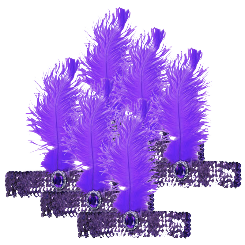 Load image into Gallery viewer, 6x 1920s FLAPPER HEADBAND Headpiece Feather Sequin Charleston Costume Party BULK - Purple-1
