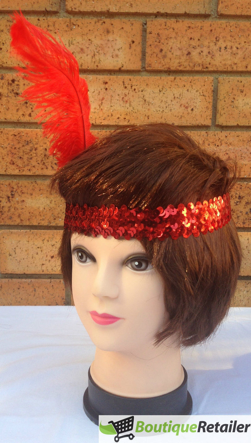 Load image into Gallery viewer, 6x 1920s FLAPPER HEADBAND Headpiece Feather Sequin Charleston Costume Party BULK - Red-3

