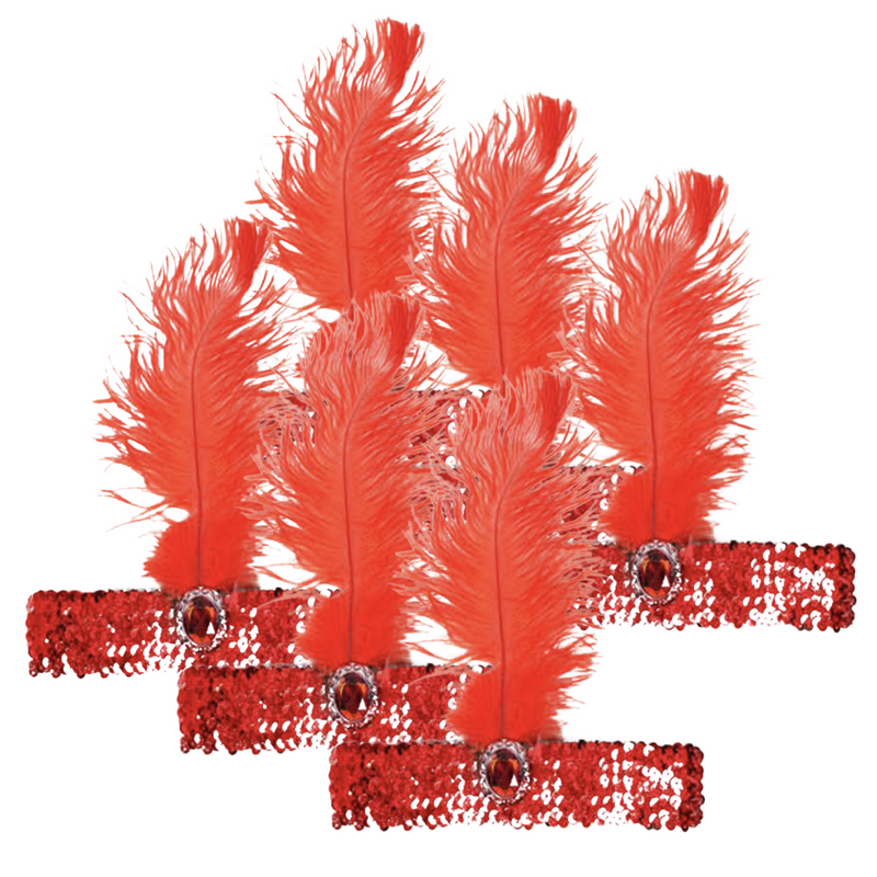 Load image into Gallery viewer, 6x 1920s FLAPPER HEADBAND Headpiece Feather Sequin Charleston Costume Party BULK - Red-0
