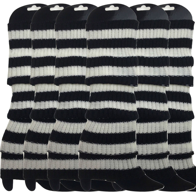Load image into Gallery viewer, 6x Womens Leg Warmers Disco Winter Knit Dance Party Crochet Legging Socks Costume - Black/White Stripe-0
