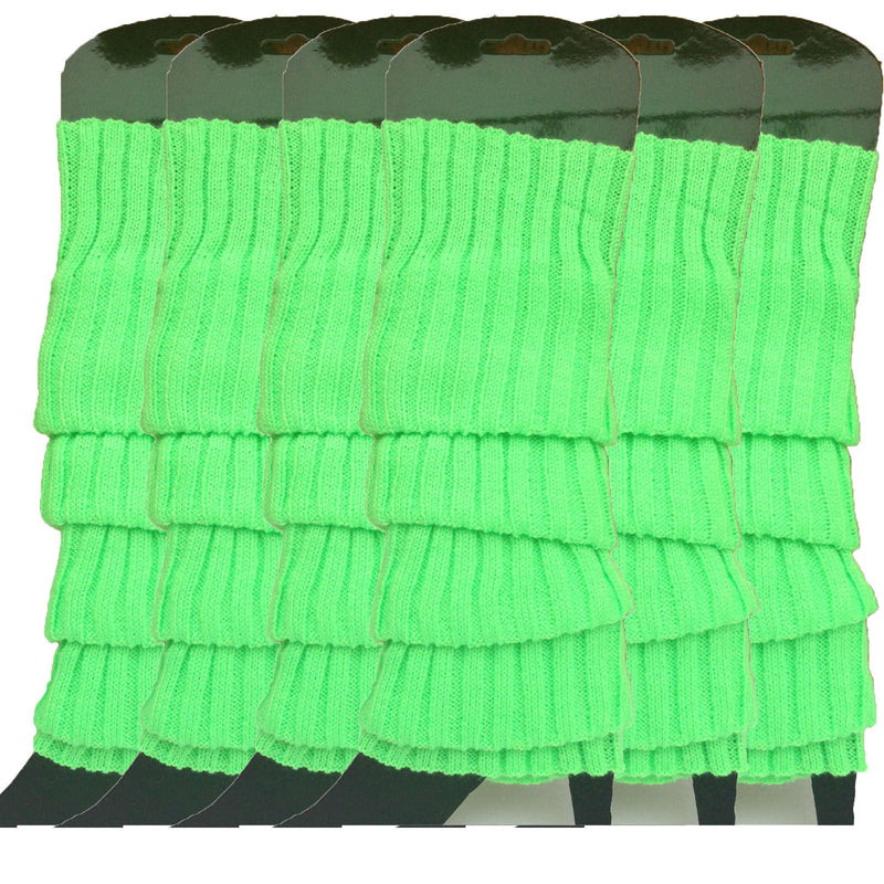 Load image into Gallery viewer, 6x Womens Leg Warmers Disco Winter Knit Dance Party Crochet Legging Socks Costume - Fluro Green-1
